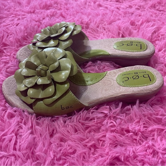 BOC Flower Slide Sandals Green Leather Like New 6, Born Concept - Picture 5 of 8